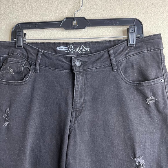 Old Navy Rockstar Black Wash Distressed Jeans Women's Size 16‎ Regular - Picture 4 of 12